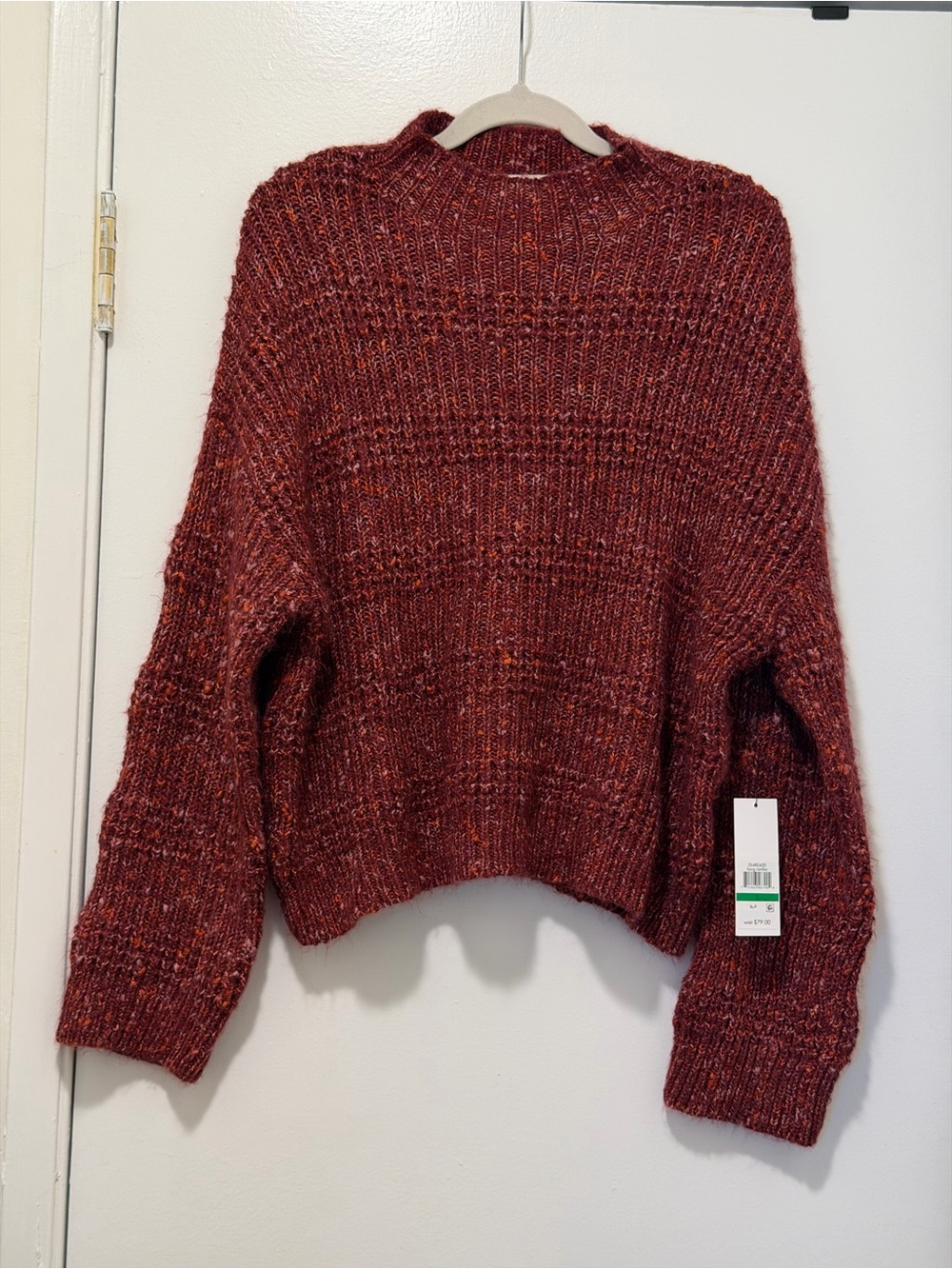NWT DKNY Jeans Chunky Knit Sweater Burgundy Rust Marled Pullover - Size L